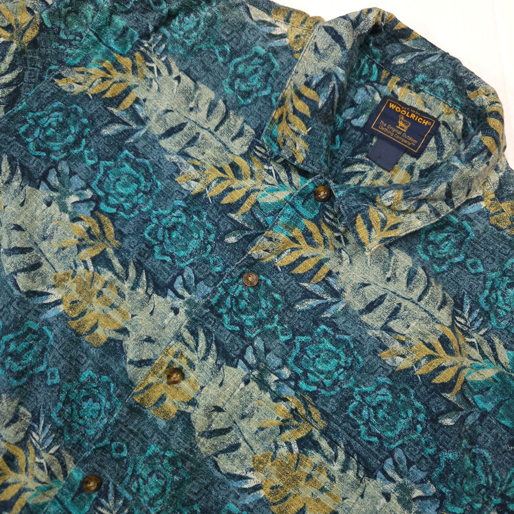 Vintage Woolrich Hawaiian Shirt Men's Large Multicolor Floral Striped Leaf